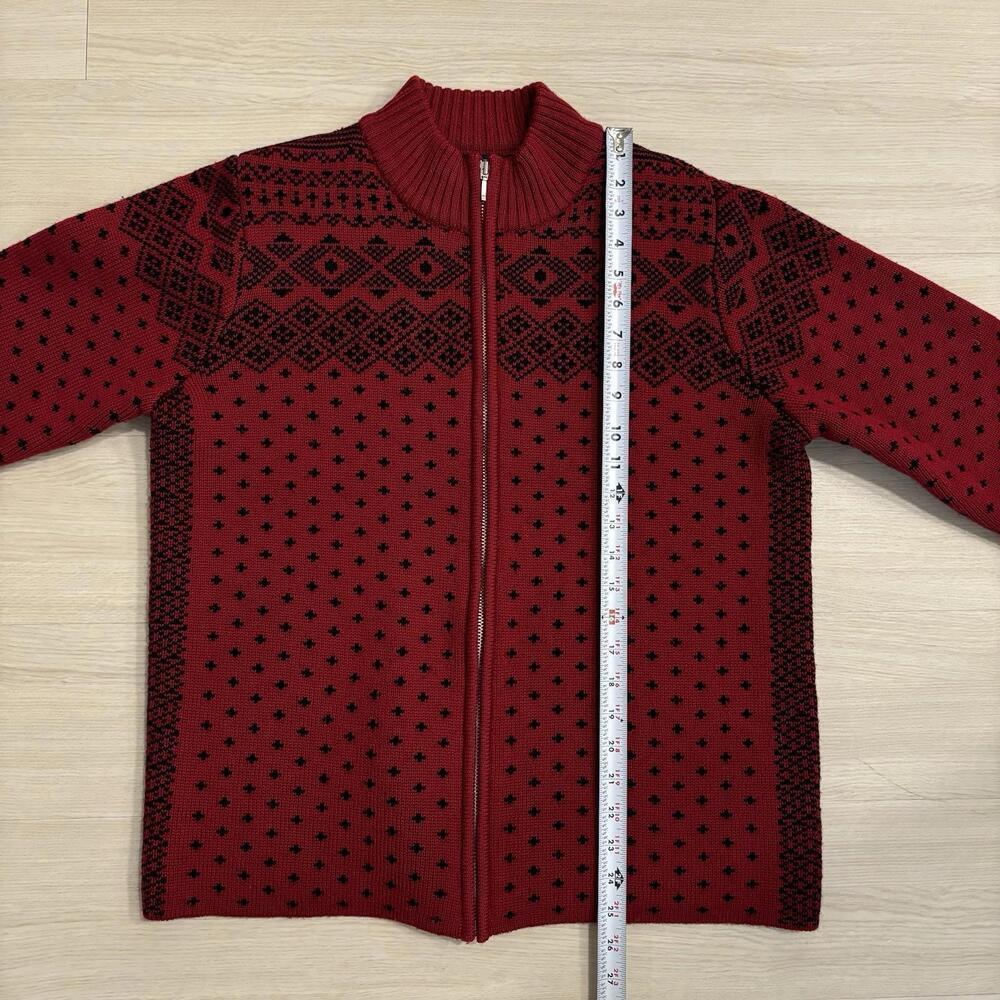 VTG Lands End Fair Isle Zip UP Sweater Womens Medium Red Nordic 100% Merino Wool - Picture 9 of 9